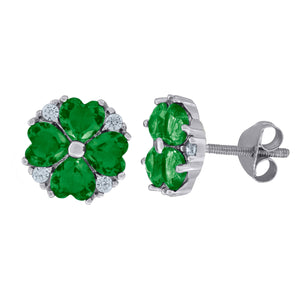 925 Sterling Silver Womens Green Cubic Zirconia Heart Flower Motif Stud Earrings