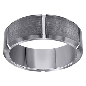 Tungsten Mens Notched Satin Brushed Comfort-fit Anniversary Band 8mm Size-7