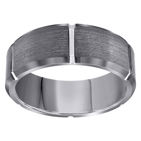 Tungsten Mens Notched Satin Brushed Comfort-fit Anniversary Band 8mm Size-7
