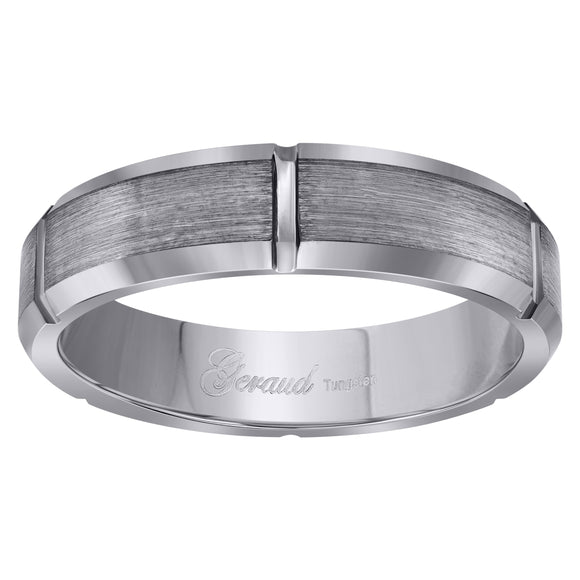 Tungsten Mens Notched Satin Brushed Comfort-fit Anniversary Band 6mm Size-7