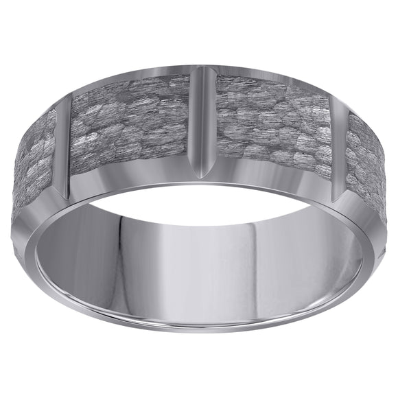 Tungsten Mens Hammered Comfort-fit Wedding Band 8mm Size-7