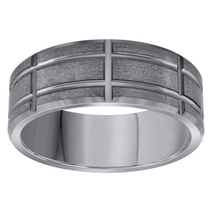 Tungsten Mens Notched Satin Comfort-fit Anniversary Band 8mm Size-7