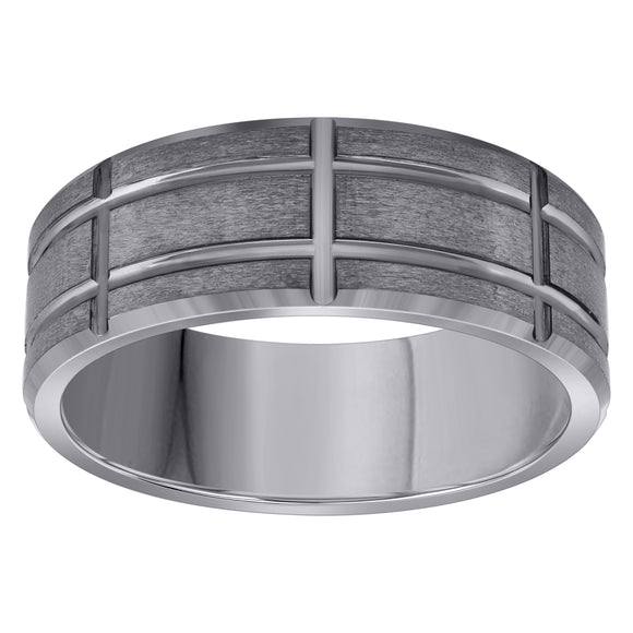 Tungsten Mens Notched Satin Comfort-fit Anniversary Band 8mm Size-7