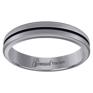 Titanium Black Tone Mens Grooved Center Ridged Edge Comfort Fit Wedding Band 4mm Size 7