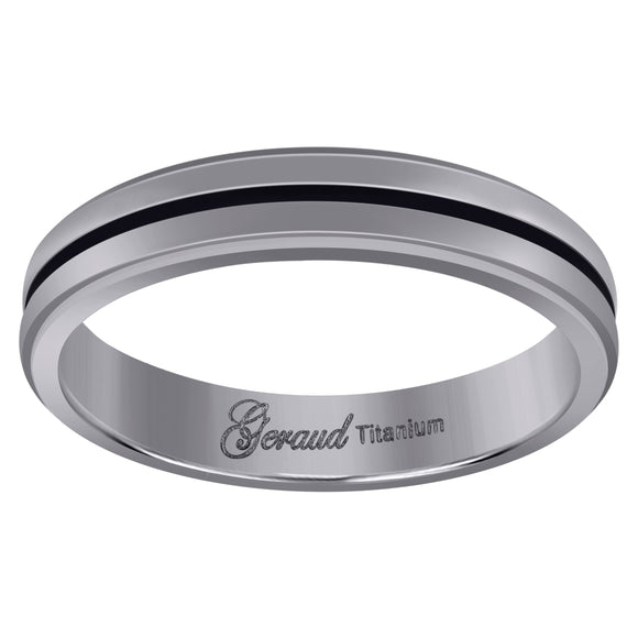 Titanium Black Tone Mens Grooved Center Ridged Edge Comfort Fit Wedding Band 4mm Size 7