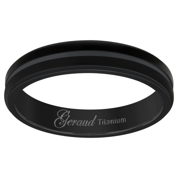Titanium Black Mens Grooved Center Ridged Edge Comfort Fit Wedding Band 4mm Size 7