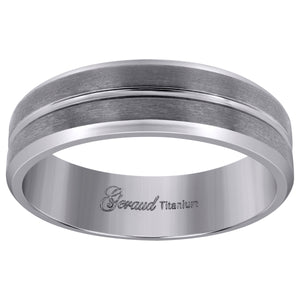 Titanium Mens Brushed Grooved Center Beveled Edge Comfort Fit Wedding Band 7mm Size 8