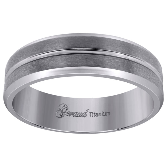 Titanium Mens Brushed Grooved Center Beveled Edge Comfort Fit Wedding Band 7mm Size 8