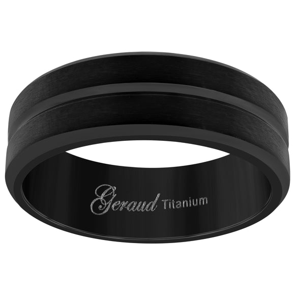 Titanium Mens Grooved Center Beveled Edge Comfort Fit Wedding Band 7mm Size 8