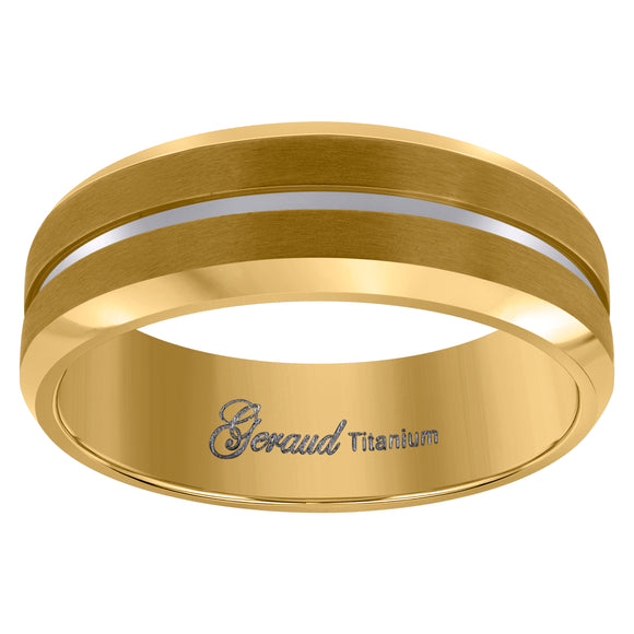 Titanium Yellow Tone Mens Grooved Center Brushed Comfort Fit Wedding Band 8mm Size 8