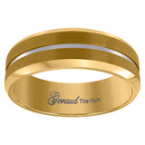 Titanium Yellow Tone Mens Grooved Center Brushed Comfort Fit Wedding Band 8mm Size 12.5