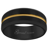 Titanium Black Yellow Tone Mens Grooved Center Beveled Edge Comfort Fit Wedding Band 8mm Size 10