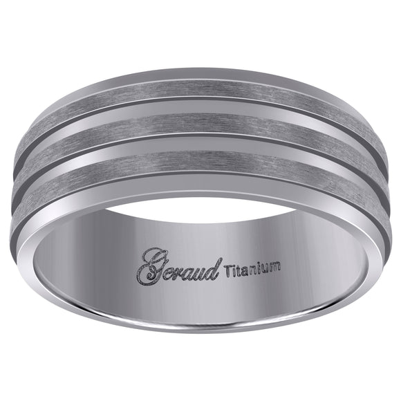 Titanium Mens Ridged Edge Comfort Fit Wedding Band 8mm Size 8