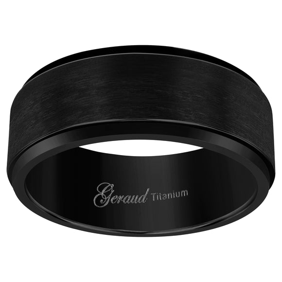Titanium Black Mens Brushed Ridged Edge Comfort Fit Wedding Band 8mm Size 8