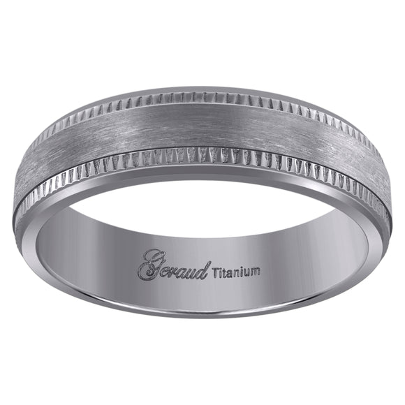 Titanium Mens Brushed Textured Ridged Grooved Comfort Fit Wedding Band 6mm Size 7