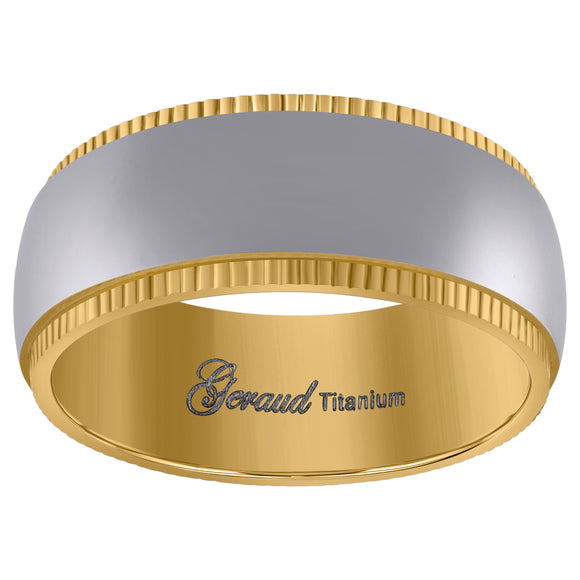 Titanium Yellow Tone Mens Domed Brushed Comfort Fit Wedding Band 8mm Size 8