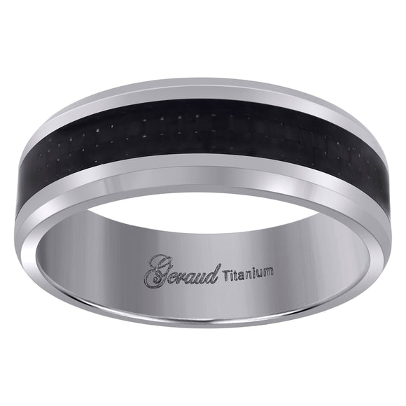 Titanium Mens Black Carbon Fiber Inlay Comfort Fit Wedding Band 8mm Size 8
