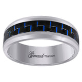 Titanium Mens Black And Blue Carbon Fiber Inlay Comfort Fit Wedding Band 8mm Size 9