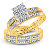 10kt Yellow Gold His Hers Round Diamond Square Matching Wedding Set 1/3 Cttw