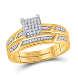 10kt Yellow Gold His Hers Round Diamond Square Matching Wedding Set 1/3 Cttw