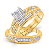 10kt Yellow Gold His Hers Round Diamond Square Matching Wedding Set 1/3 Cttw