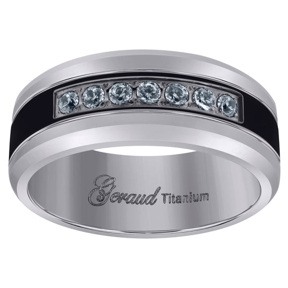 Titanium Black Tone Mens Cubic Zirconia CZ Beveled Edge Comfort Fit Wedding Band 8mm Size 8