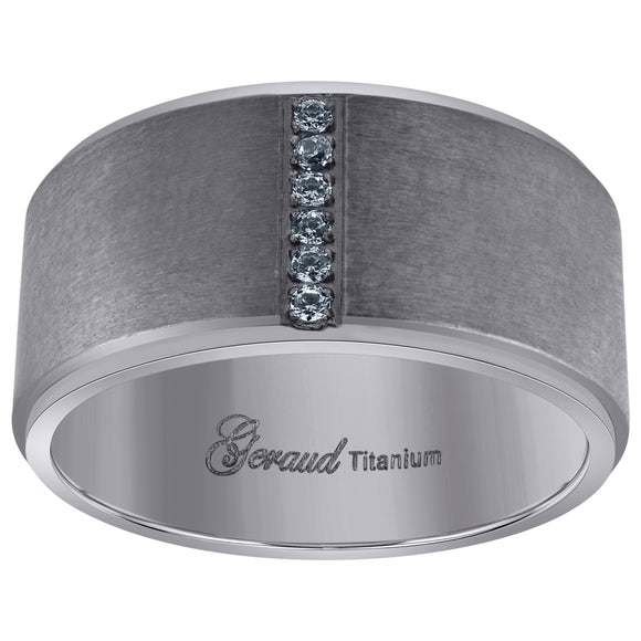 Titanium Mens Cubic Zirconia CZ Brushed Comfort Fit Wedding Band 8mm Size 8