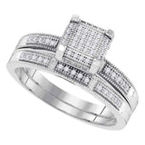 10kt White Gold His Hers Round Diamond Square Matching Wedding Set 1/3 Cttw