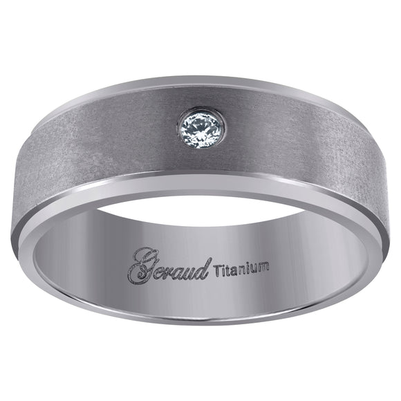 Titanium Mens Cubic Zirconia CZ Brushed Ridged Edge Comfort Fit Wedding Band 8mm Size 8