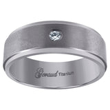 Titanium Mens Cubic Zirconia CZ Brushed Ridged Edge Comfort Fit Wedding Band 8mm Size 8.5