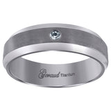 Titanium Mens Cubic Zirconia CZ Brushed Beveled Edge Comfort Fit Wedding Band 7mm Size 8