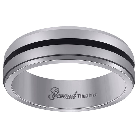 Titanium Black Tone Mens Grooved Center Ridged Edge Comfort Fit Wedding Band 6mm Size 7