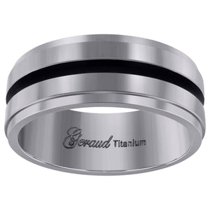 Titanium Black Tone Mens Grooved Center Ridged Edge Comfort Fit Wedding Band 8mm Size 8