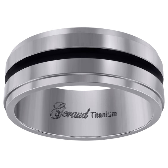 Titanium Black Tone Mens Grooved Center Ridged Edge Comfort Fit Wedding Band 8mm Size 8