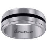 Titanium Black Tone Mens Grooved Center Ridged Edge Comfort Fit Wedding Band 8mm Size 10.5