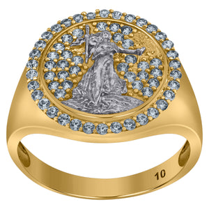 10kt Two-tone Gold Mens Cubic Zirconia Textured Lady Liberty Signet Band Ring