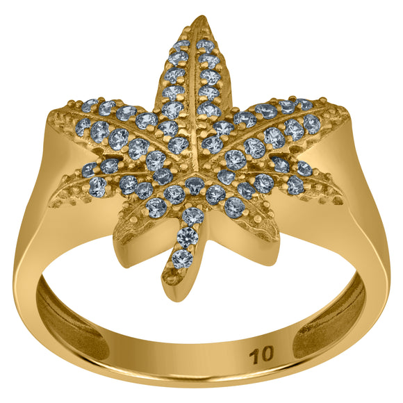10kt Yellow Gold Mens Cubic Zirconia Marijuana Fashion Ring