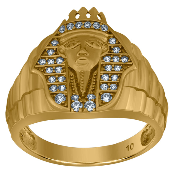 10kt Yellow Gold Mens Cubic Zirconia King Of Pharaoh Ring