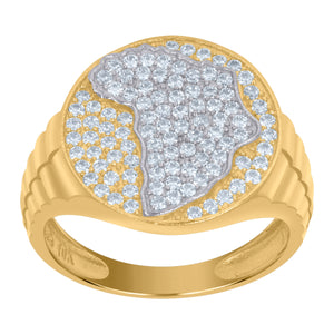 10kt Two-tone Gold Mens Cubic Zirconia Map Signet Ring