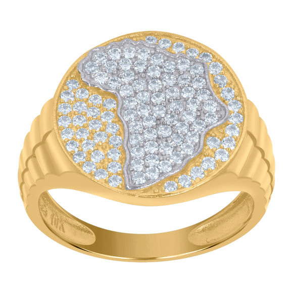 10kt Two-tone Gold Mens Cubic Zirconia Map Signet Ring