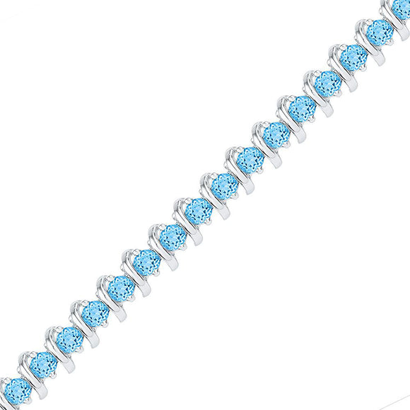 Sterling Silver Womens Round Lab-Created Blue Topaz Tennis Bracelet 6-1/2 Cttw