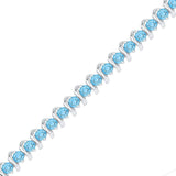 Sterling Silver Womens Round Lab-Created Blue Topaz Tennis Bracelet 6-1/2 Cttw