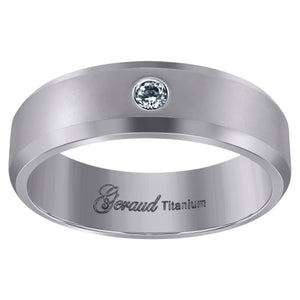 Titanium Mens Cubic Zirconia CZ Beveled Edge Comfort Fit Wedding Band 6mm Size 7