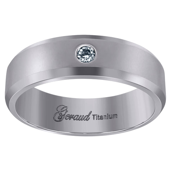 Titanium Mens Cubic Zirconia CZ Beveled Edge Comfort Fit Wedding Band 6mm Size 7