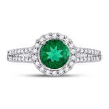 10kt White Gold Womens Round Lab-Created Emerald Diamond Solitaire Ring 1-1/2 Cttw