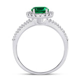 10kt White Gold Womens Round Lab-Created Emerald Diamond Solitaire Ring 1-1/2 Cttw