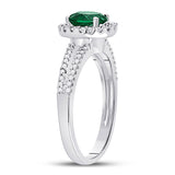 10kt White Gold Womens Round Lab-Created Emerald Diamond Solitaire Ring 1-1/2 Cttw