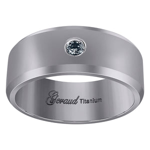Titanium Mens Cubic Zirconia CZ Beveled Edge Comfort Fit Wedding Band 8mm Size 8