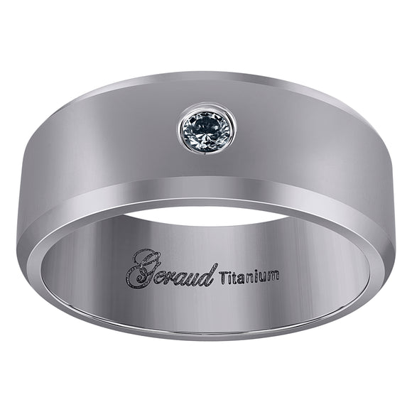 Titanium Mens Cubic Zirconia CZ Beveled Edge Comfort Fit Wedding Band 8mm Size 8