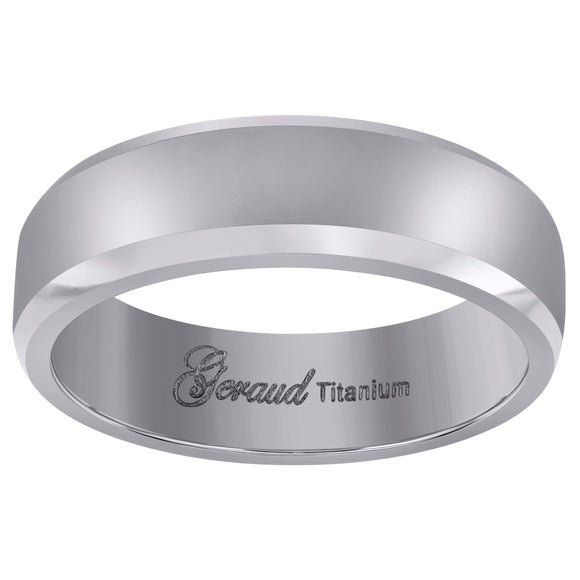 Titanium Mens Brushed Beveled Edge Comfort Fit Wedding Band 6mm Size 7